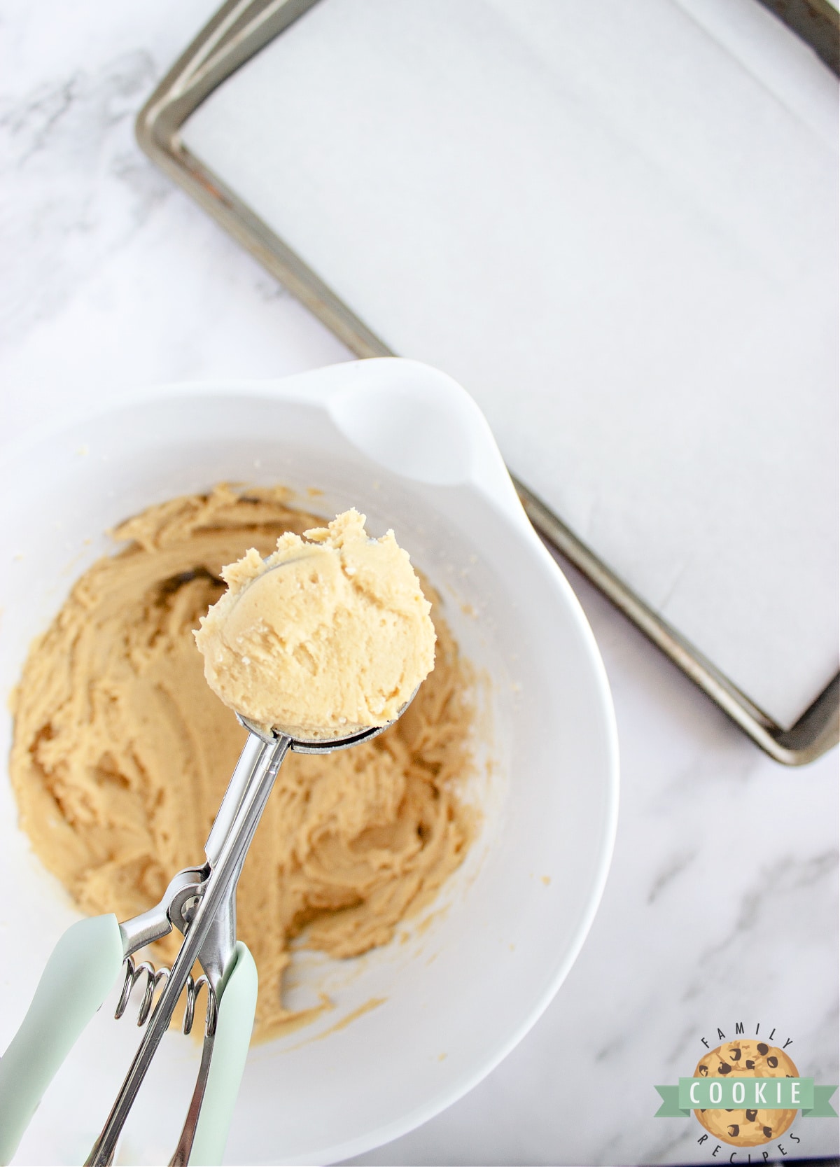 Scoop the cookie dough onto a baking sheet.