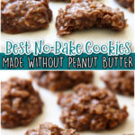 BEST No Bake Cookies made with quick oats, coconut, walnuts, melted chocolate, butter, sugar and milk for a simple no-bake cookie without peanut butter!