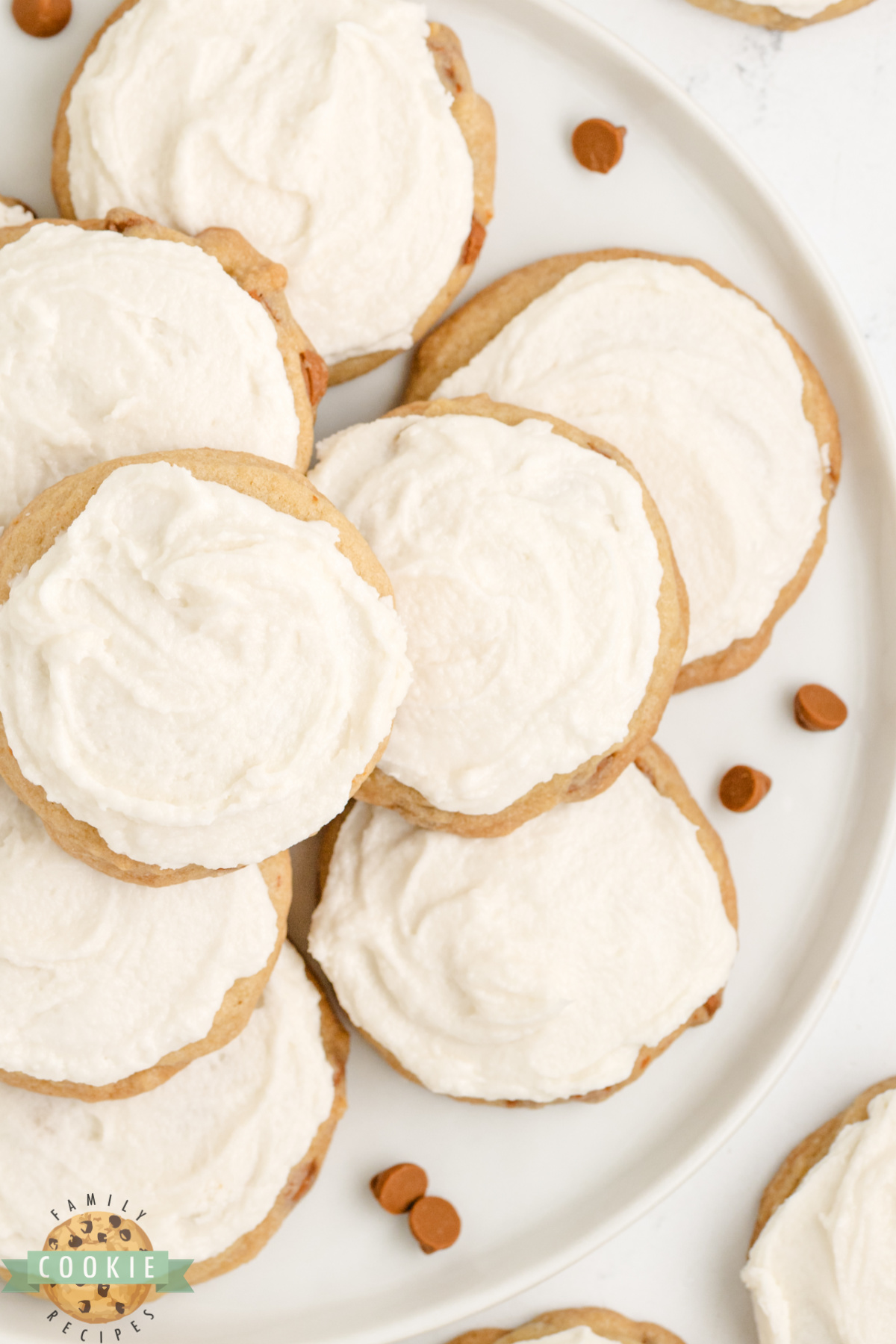 Soft and chewy cookies made with cinnamon chips and a simple buttercream frosting. 