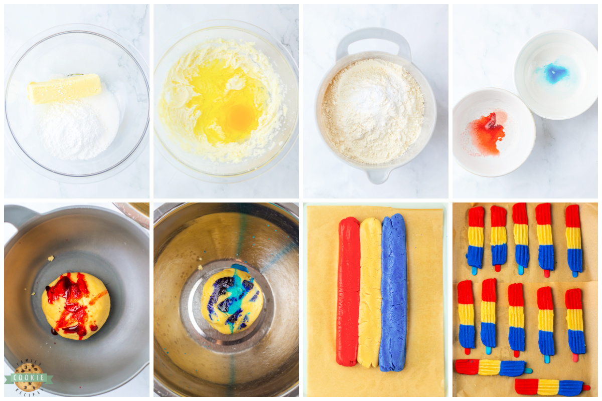 Step by step ingredients for making Bomb Pop Cookies.