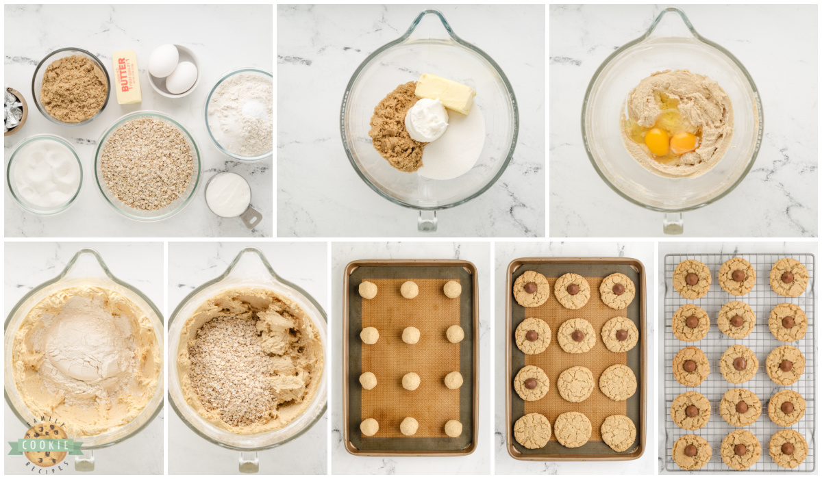 Step by step instructions on how to make Oatmeal Kiss Cookies.