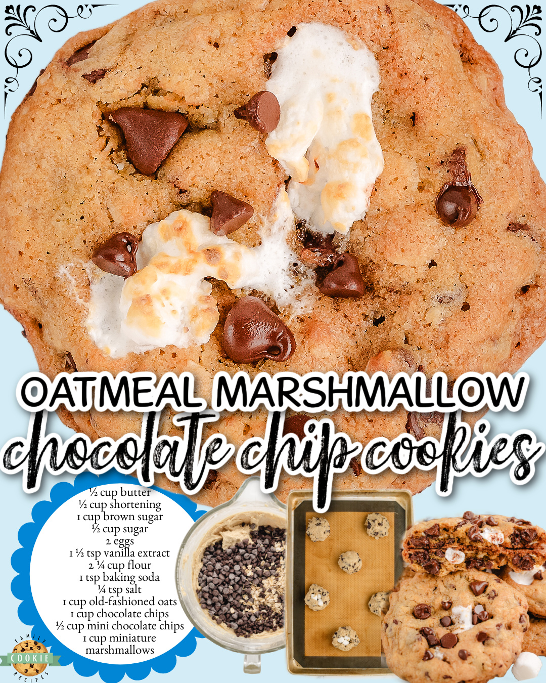 Oatmeal Marshmallow Chocolate Chip Cookies are buttery oatmeal cookies dotted with chocolate chips and stuffed with marshmallows for a fun twist on a classic!