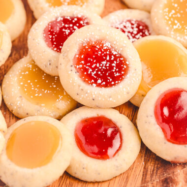 poppy seed thumbprint cookies made with jam and lemon curd