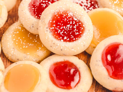 poppy seed thumbprint cookies made with jam and lemon curd