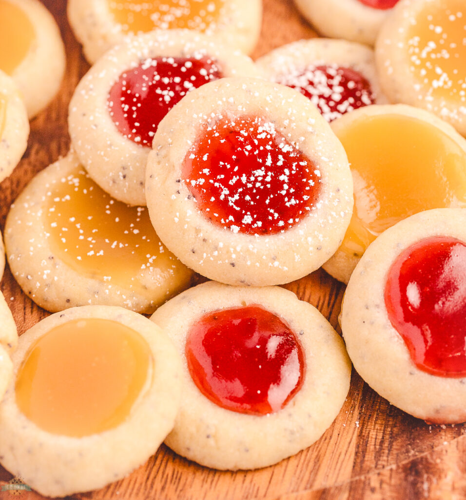 poppy seed thumbprint cookies made with jam and lemon curd