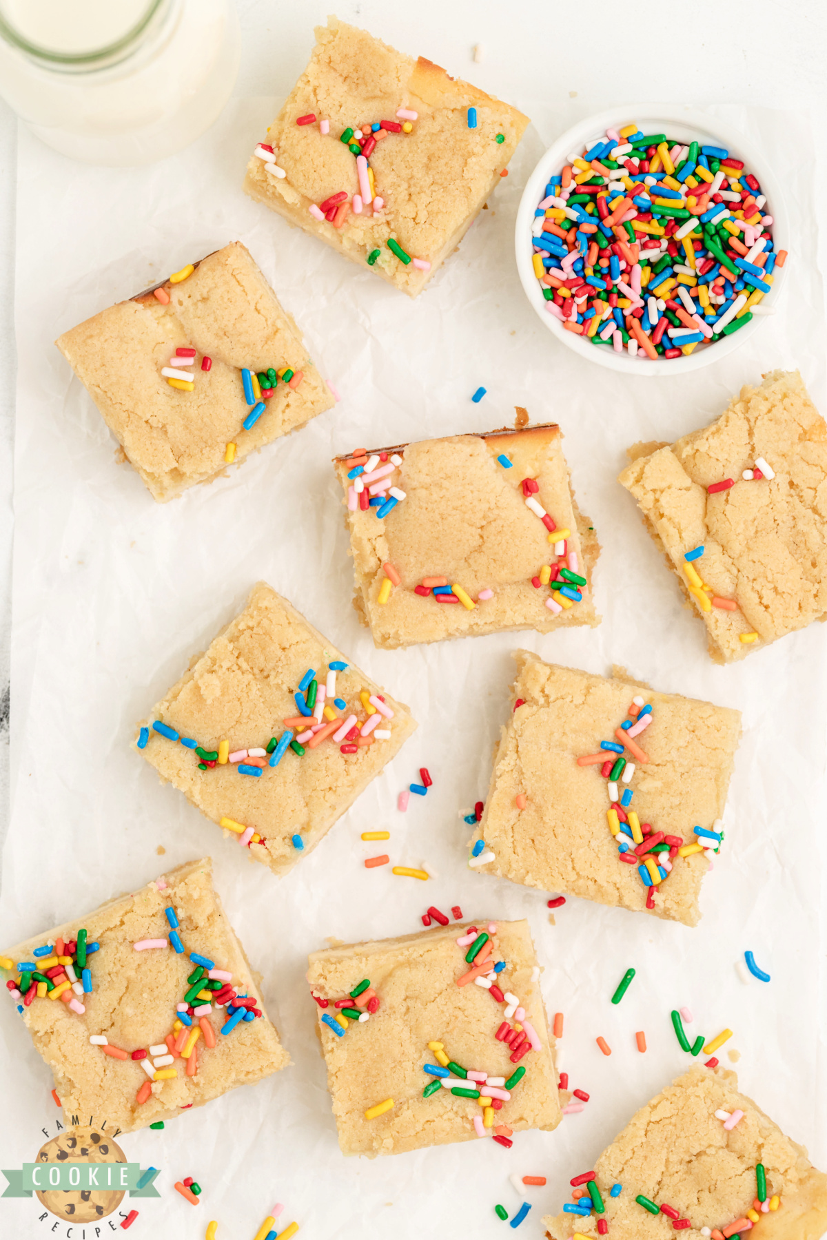 Cheesecake Sugar Cookie Bars are easy to make and delicious to eat! Just 6 ingredients for soft cookie crust and creamy cheesecake center.
