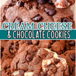 Cream Cheese and Chocolate Cookies made with a buttery dough & two types of chocolate stuffed with cream cheese filling for a dozen decadent, bakery style cookies!