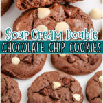 Sour Cream Chocolate Chip Cookies made with butter, brown sugar, sour cream, cocoa & chocolate chips for a rich cookie loaded with chocolate!