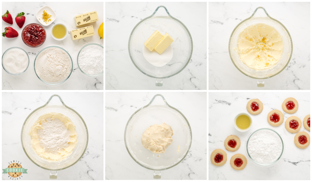 Step by step instructions on how to make Strawberry Lemon Thumbprint Cookies.