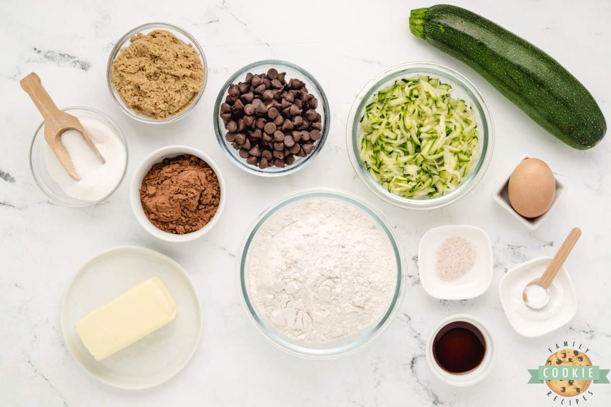 Ingredients in Chocolate Zucchini Cookies.