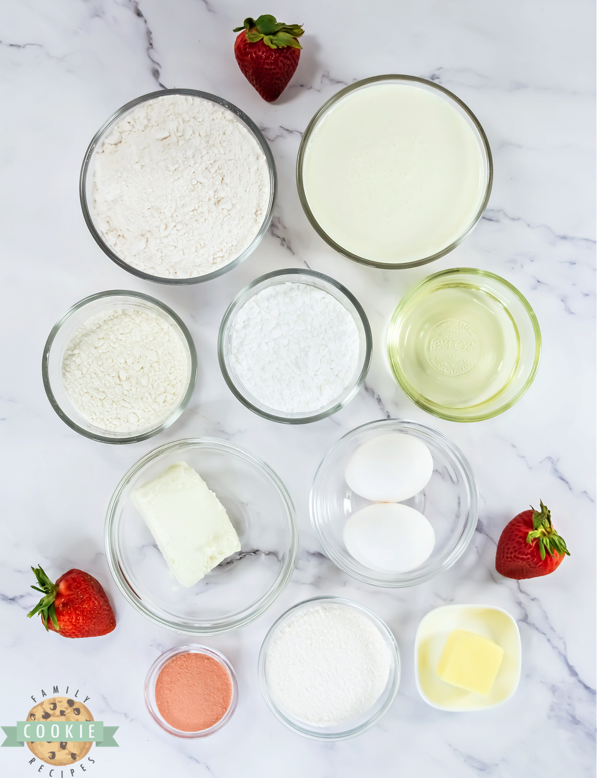 Ingredients in Copycat Crumbl Strawberry Shortcake Cookies recipe.