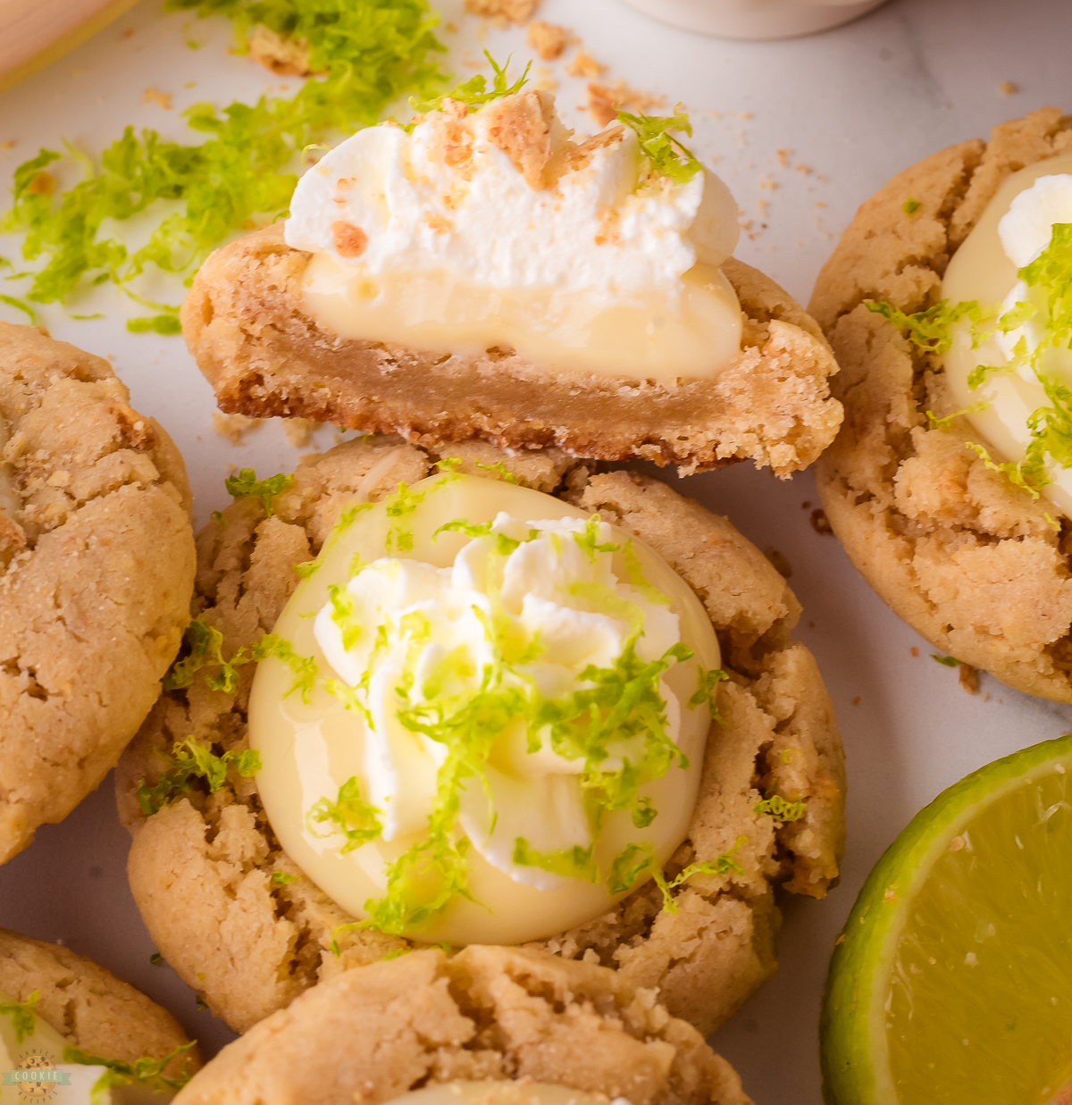 key lime cookies with creamy key lime filling on top