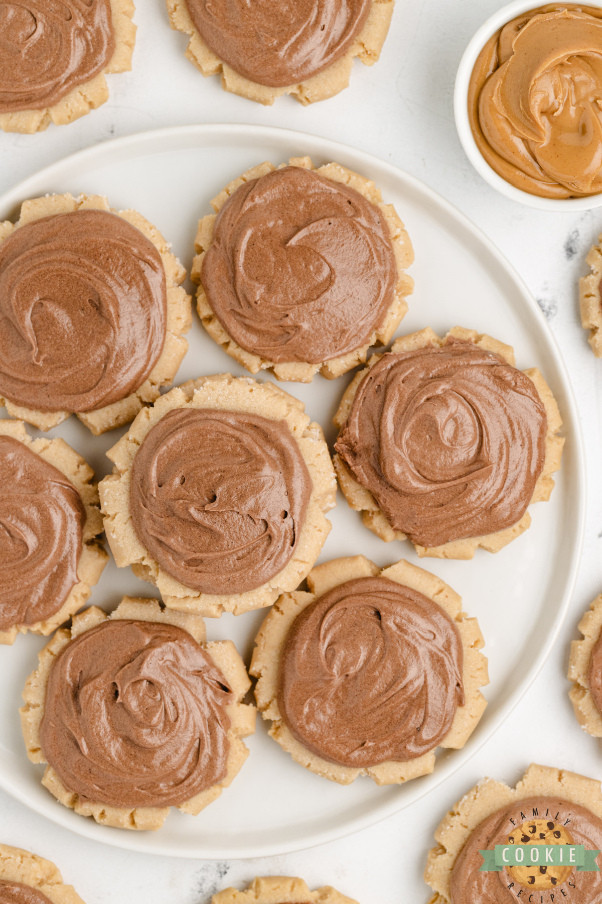 Peanut Butter Sugar Cookies are soft, thick, and topped with rich chocolate frosting. Easy to make, big batch friendly, and freezer safe!