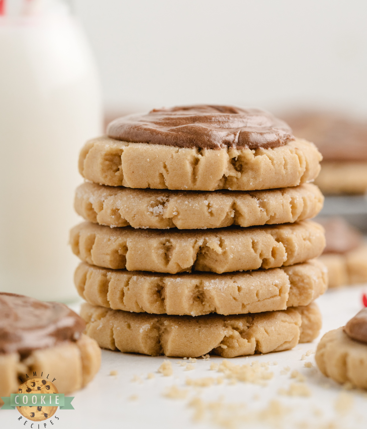 Thick and soft peanut butter cookies with chocolate frosting. 