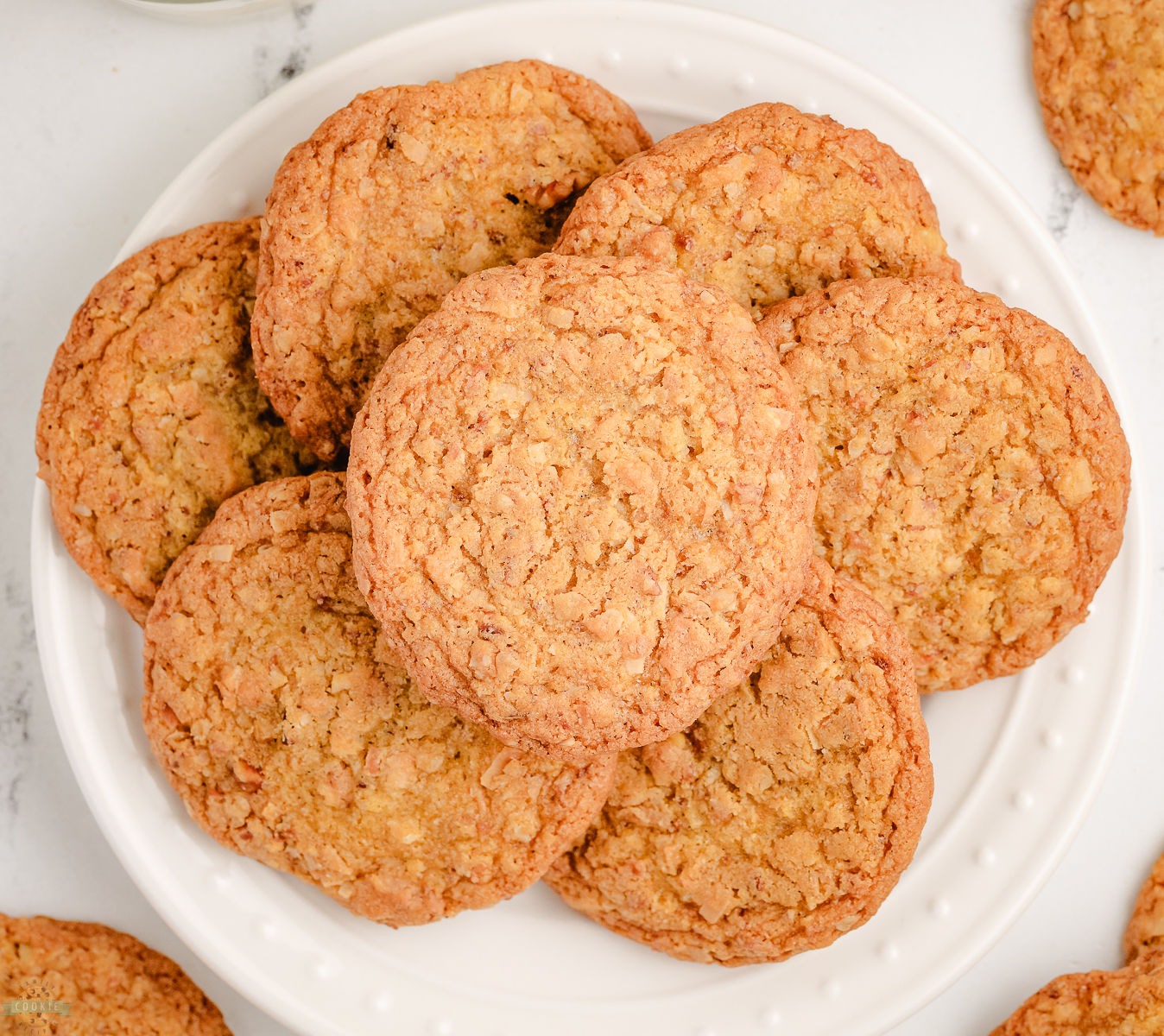 white plate filled with toasted coconut cookies