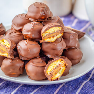 twix cookie bites on a white plate
