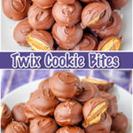 Twix Cookie Bites made easy with Nilla wafer cookies, Rolo chocolates and almond bark! No-bake chocolate caramel cookies with classic Twix flavor.