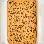 cake mix cookie bars in a baking dish