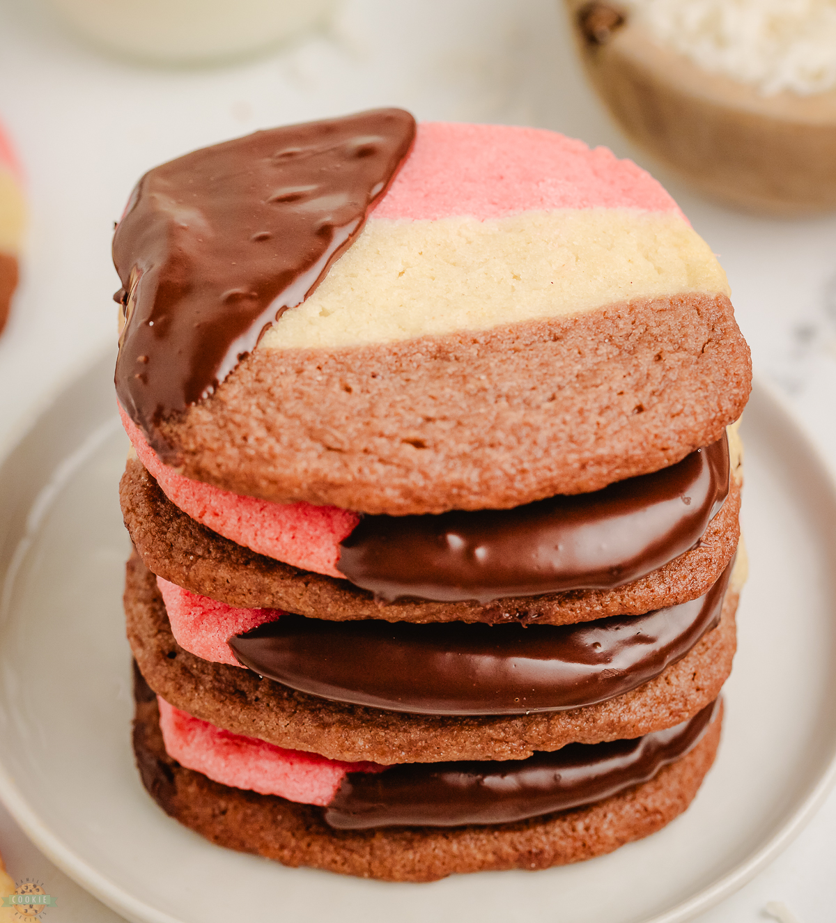 stack of chocolate neapolitan cookies
