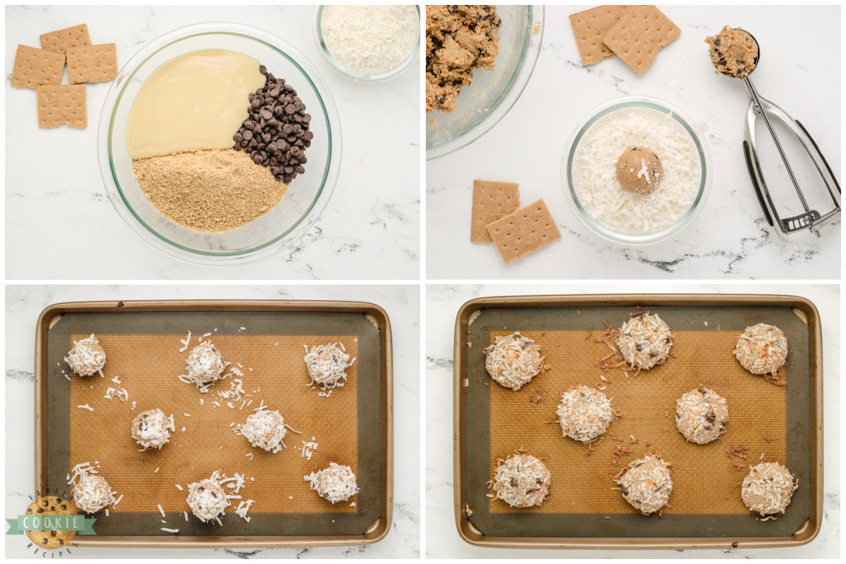 Step by step instructions on how to make Graham Cracker Coconut Cookies.
