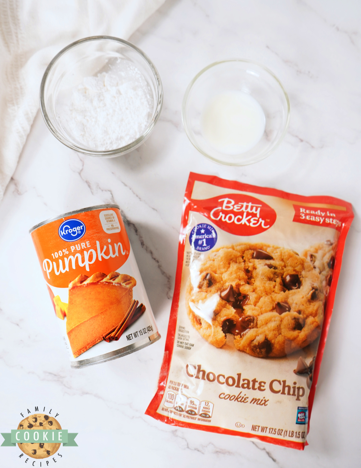 Ingredients in Pumpkin Chocolate Chip Cookie Bars recipe.