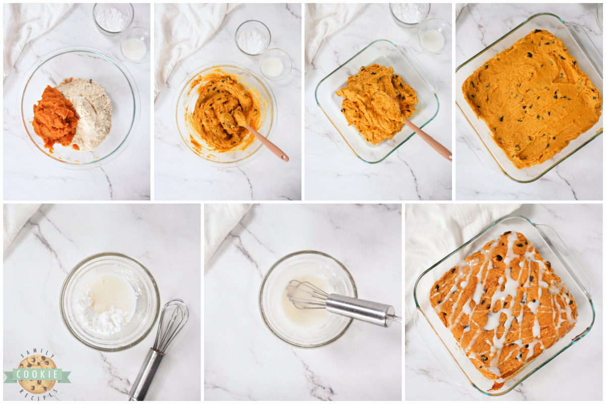 Step by step instructions on how to make Pumpkin Chocolate Chip Cookie Bars. 