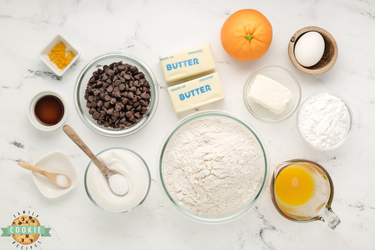 Ingredients in Chocolate Orange Pinwheel Cookies recipe.
