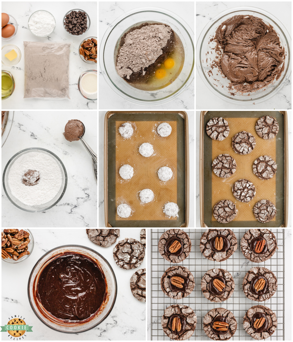 how to make chocolate pecan crinkle cookies