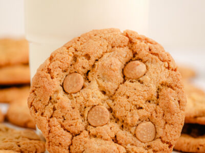 maple peanut butter cookies with a glass of milk