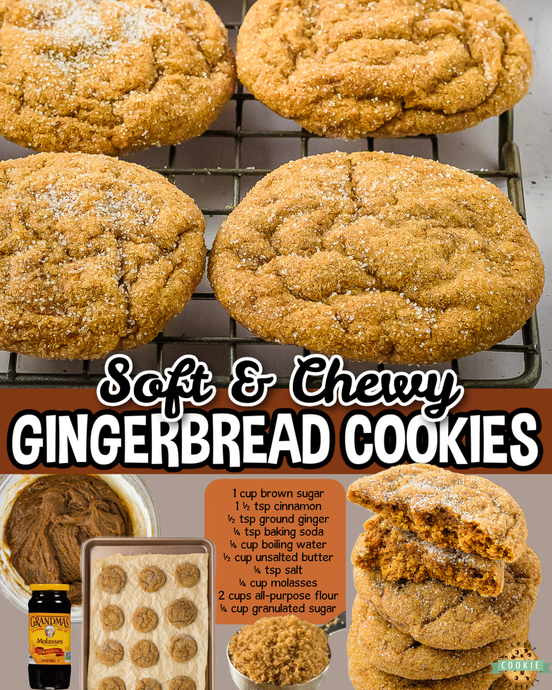 Chewy Gingerbread Cookies made with brown sugar, molasses, butter & a warm blend of cinnamon and ginger! Delightful, soft gingerbread cookies perfect for the holidays!