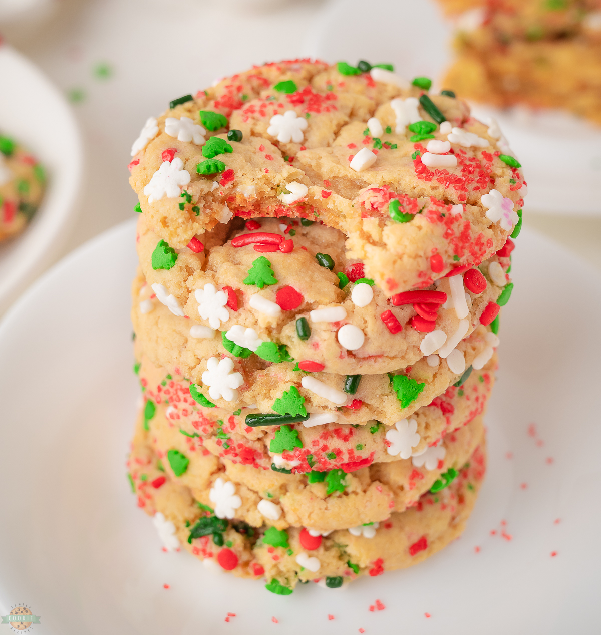 stack of Christmas sprinkle cookies
