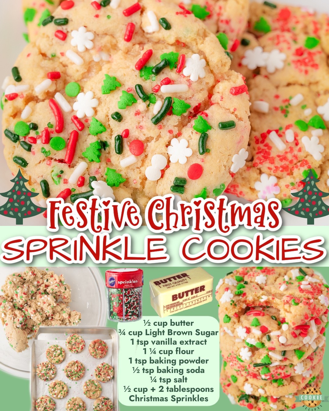 Christmas Sprinkle Cookies made with a buttery brown sugar sugar cookie dough, rolled in festive holiday sprinkles!