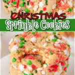 Christmas Sprinkle Cookies made with a buttery brown sugar sugar cookie dough, rolled in festive holiday sprinkles!