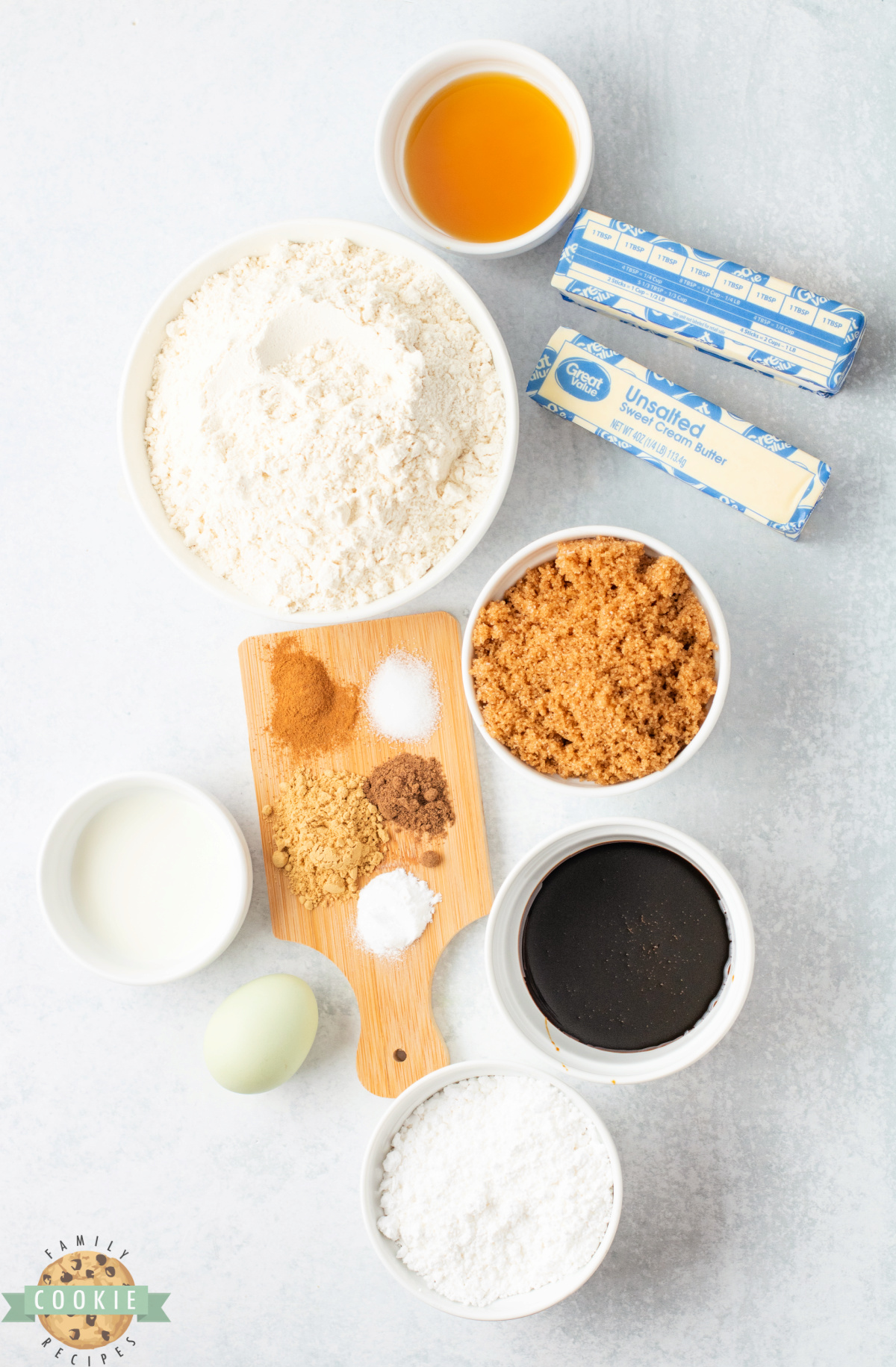 Ingredients in Gingerbread Cookies with Maple Icing recipe.