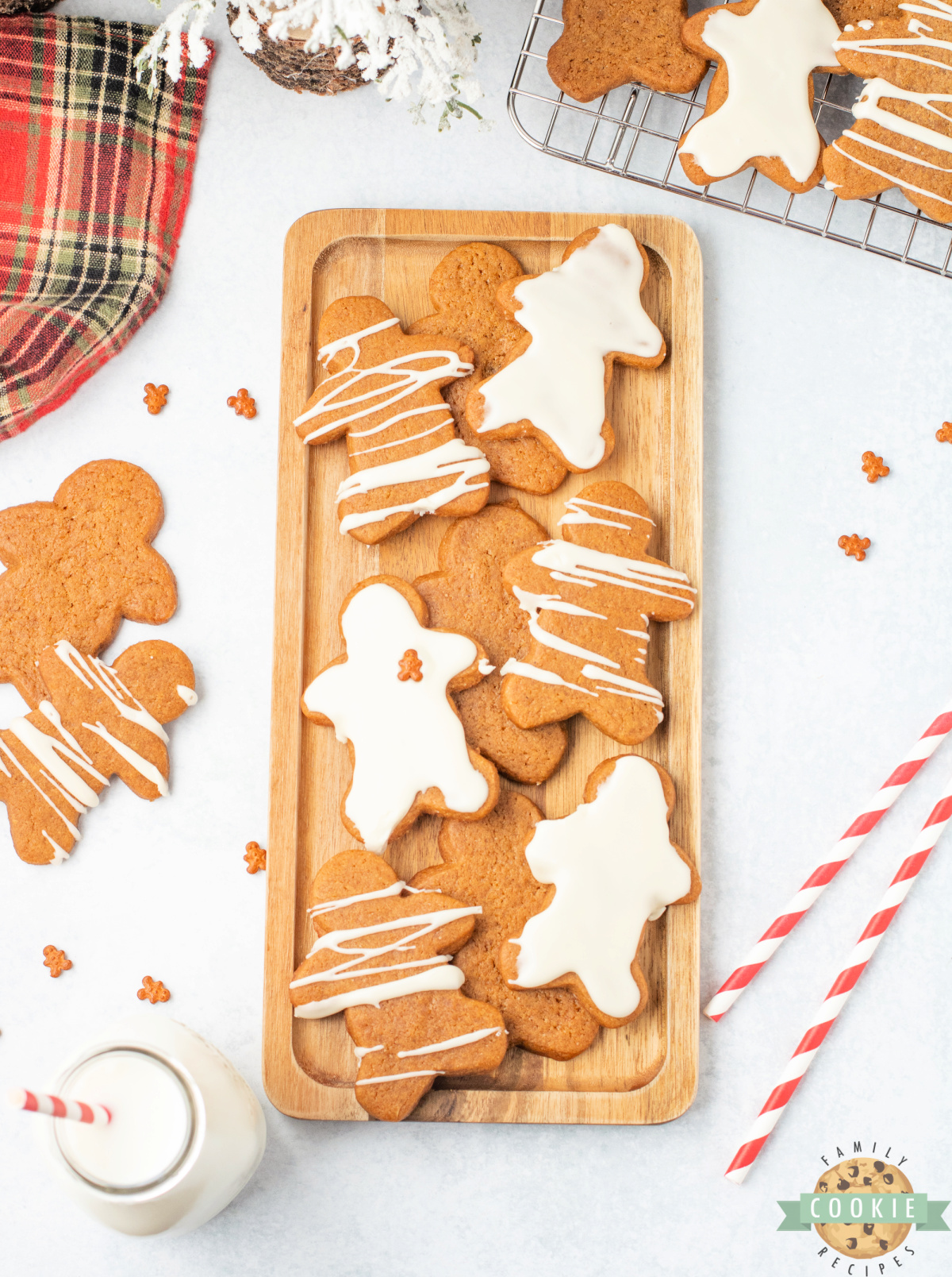 Gingerbread men cookies coated with a thin layer of maple icing.