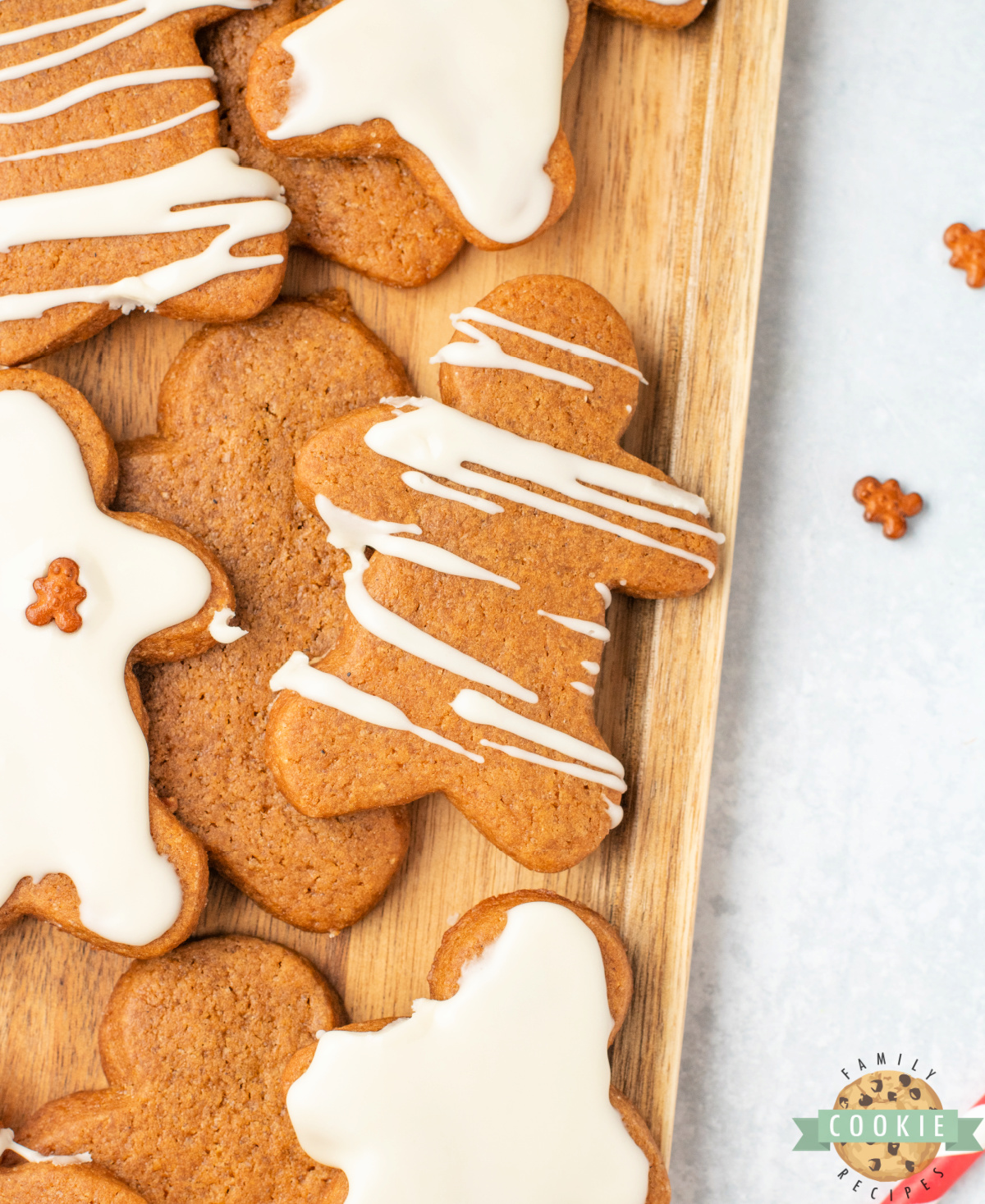 Tray of maple-iced gingerbread cookies ready for holiday gifting.