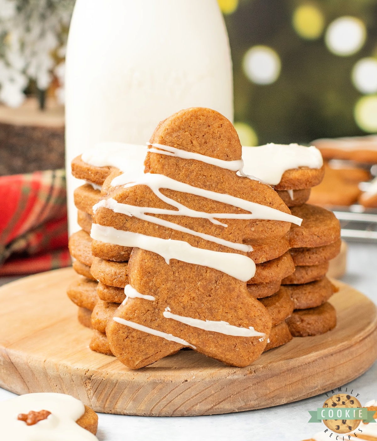 Close-up of soft gingerbread cookies topped with smooth maple icing.