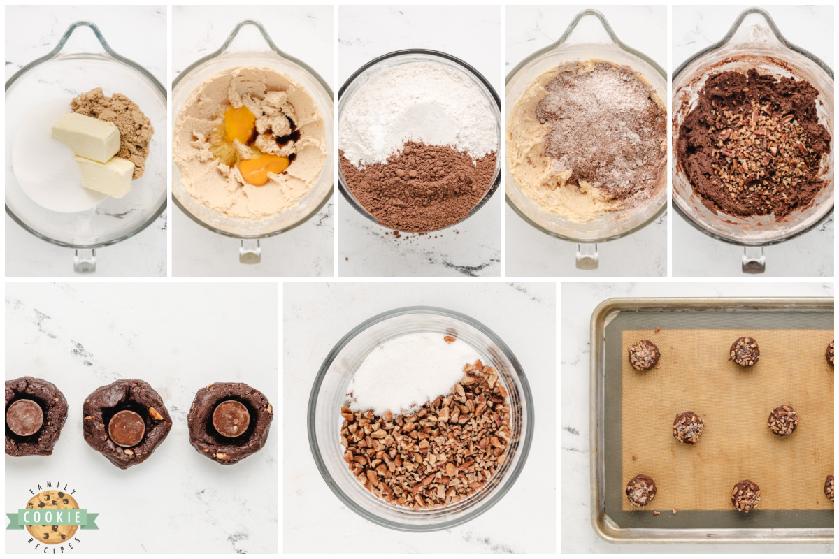 Step by step instructions on how to make Chocolate Caramel Pecan Cookies.