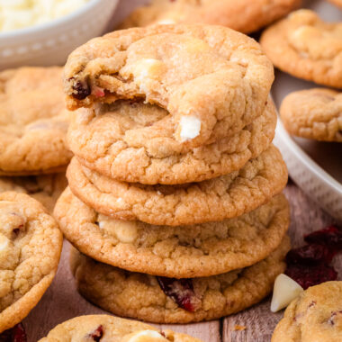 stack of white chocolate cranberry cookies