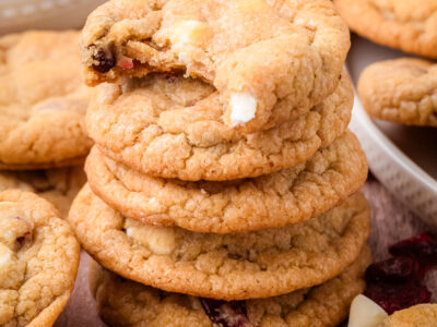 stack of white chocolate cranberry cookies
