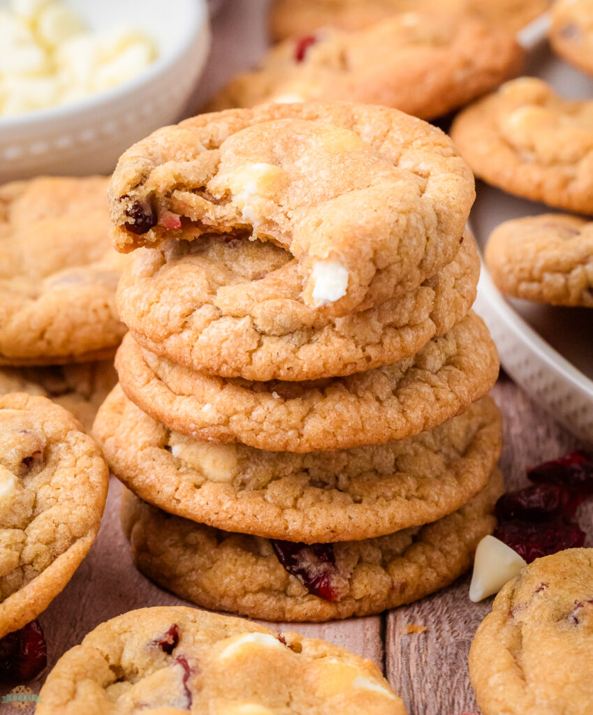 stack of white chocolate cranberry cookies