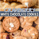 Cranberry White Chocolate Cookies made with classic ingredients including butter, sugar, eggs and flavored with white chocolate chips and dried cranberries!