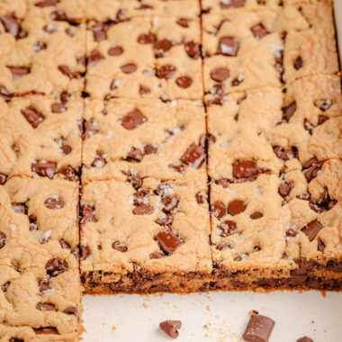 Nestle Toll House Cookie Bars baked in a white dish