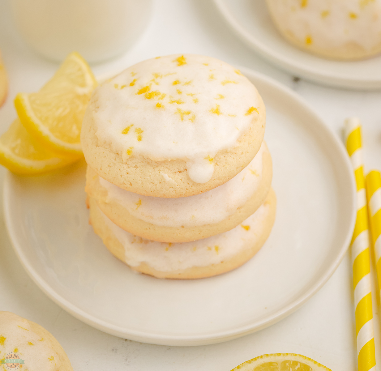 stack of buttermilk lemon cookies on a plate