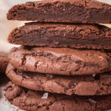 stack of chocolate lava cookies