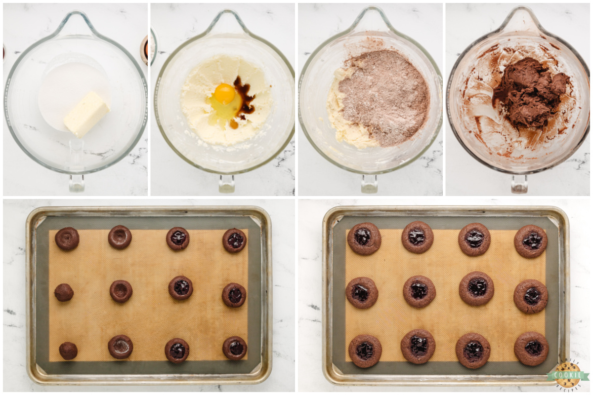 Step by step instructions on how to make Raspberry Chocolate Thumbprint Cookies.