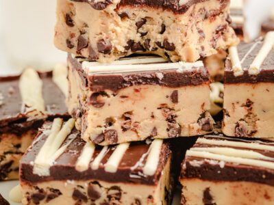 cookie dough bars with a bite taken out of one