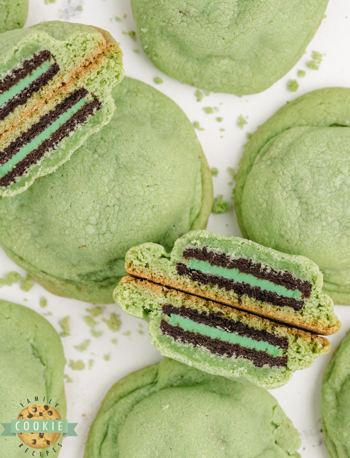 Soft mint Oreo stuffed cookies with a whole Oreo baked inside.