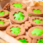 Shamrock Linzer Cookies on a tray