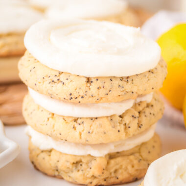 stacked frosted lemon poppy seed cookies